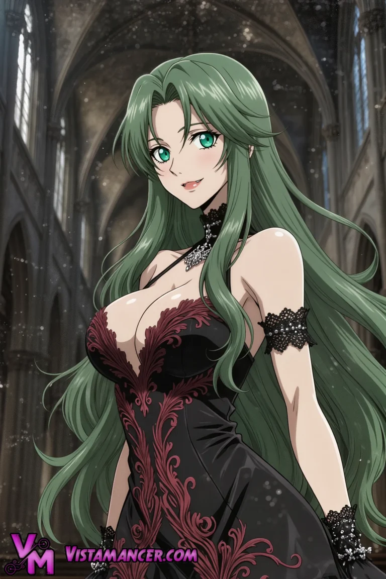 Gothic Emerald Enchantress Emerges from Moonlit Cathedral Depths - Vistamancer AI Art