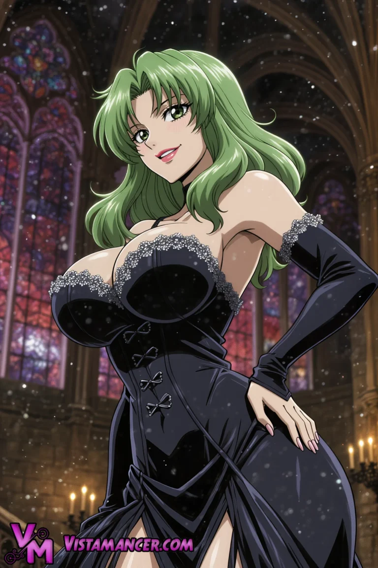 Midnight Gothic Siren Rules the Snow-Draped Cathedral - Vistamancer AI Art