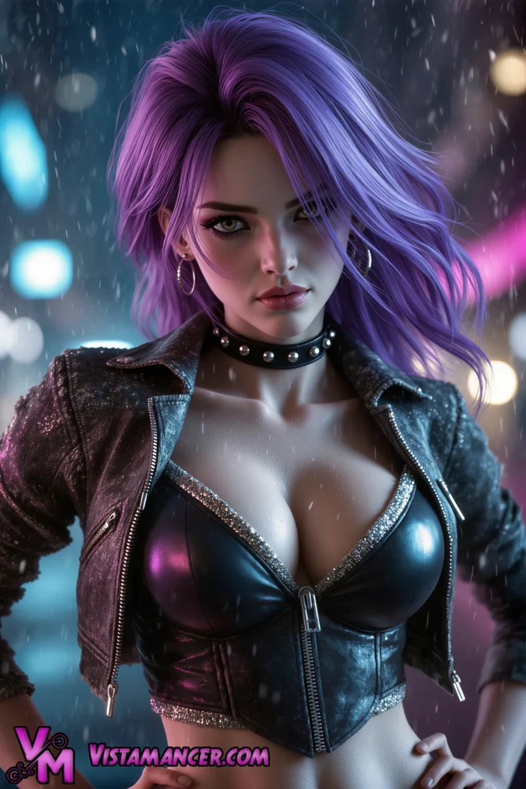 Purple Rain Rebel Commands the Storm-Soaked Night - Vistamancer AI Art