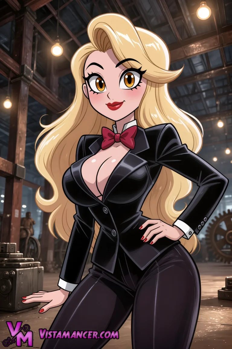 A sultry siren in black commands the abandoned factory - Vistamancer AI Art