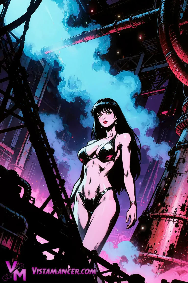 Neon Empress of the Steel Depths - Vistamancer AI Art