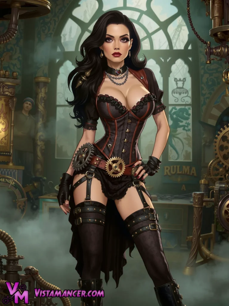 Steampunk Seductress Rules the Brass Cathedral - Vistamancer AI Art