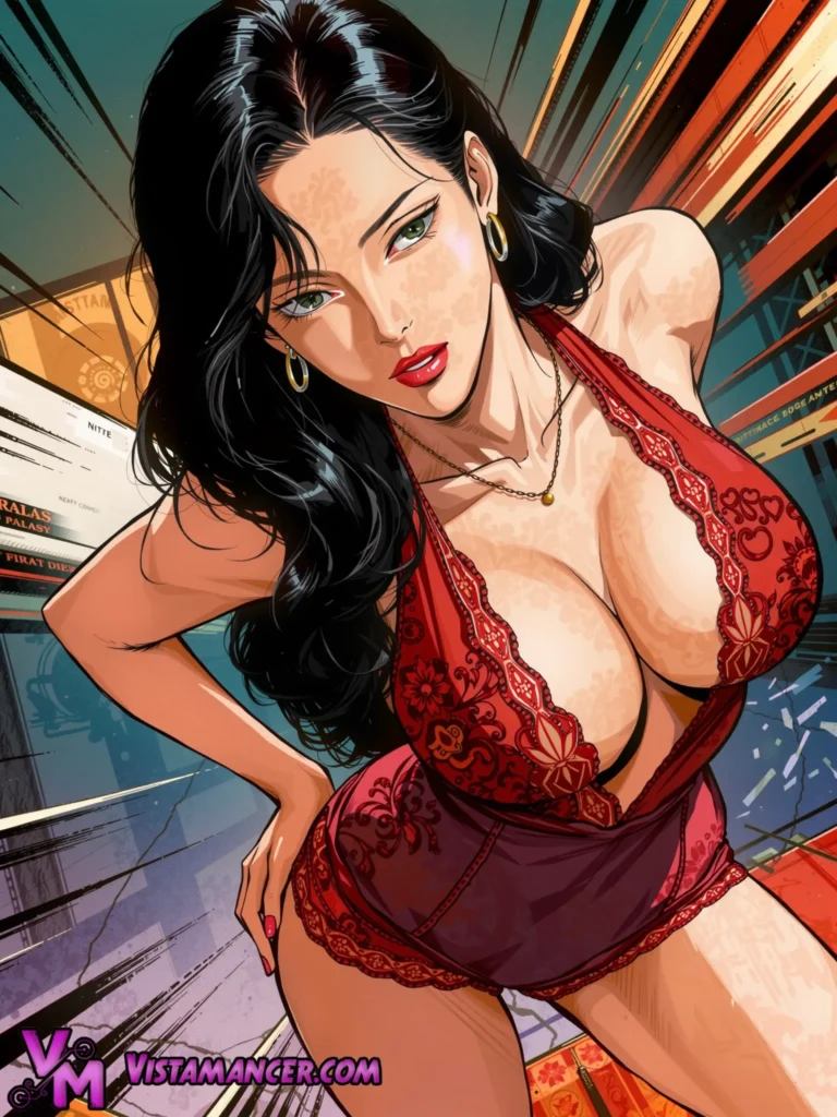 Seductive Crimson Temptress in Lingerie - Vistamancer AI Art