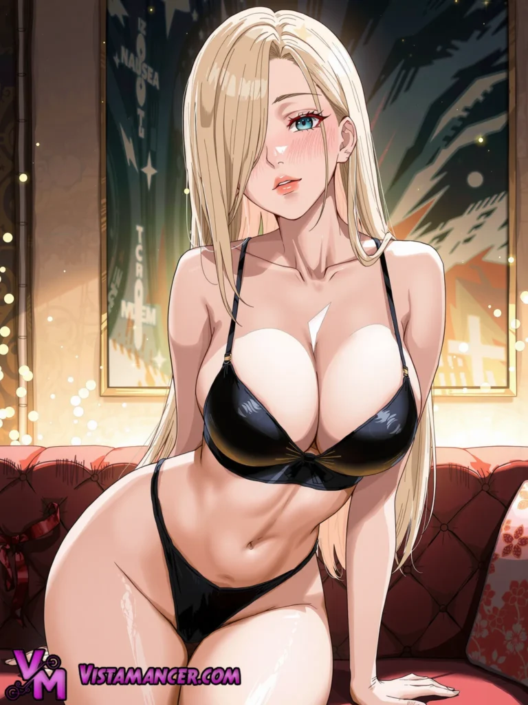 Blonde Bombshell in Midnight Black Lingerie - Vistamancer AI Art
