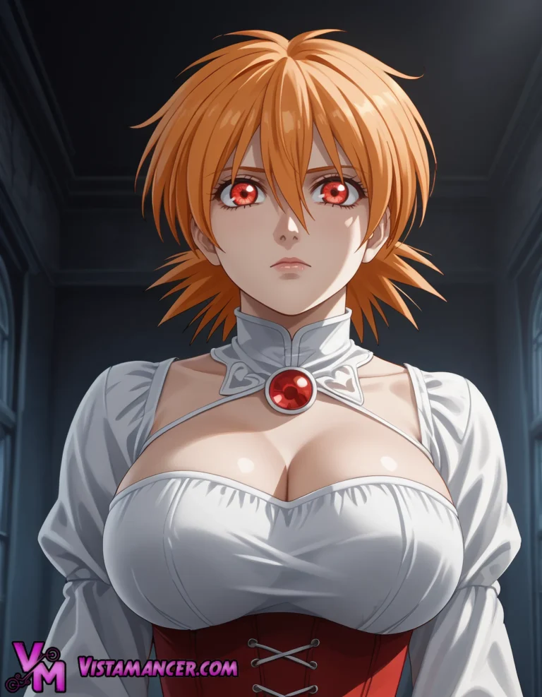 Crimson-Eyed Vampire Seductress Awakens - Vistamancer AI Art