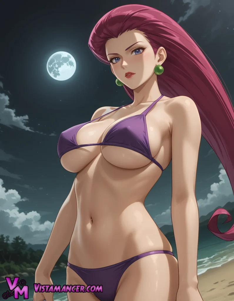Moonlit Jessie in Purple Bikini Seduction - Vistamancer AI Art