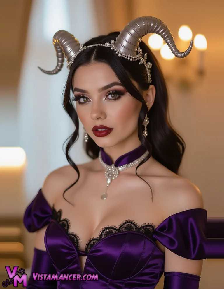 Seductive Demoness in Midnight Purple Reigns Supreme - Vistamancer AI Art