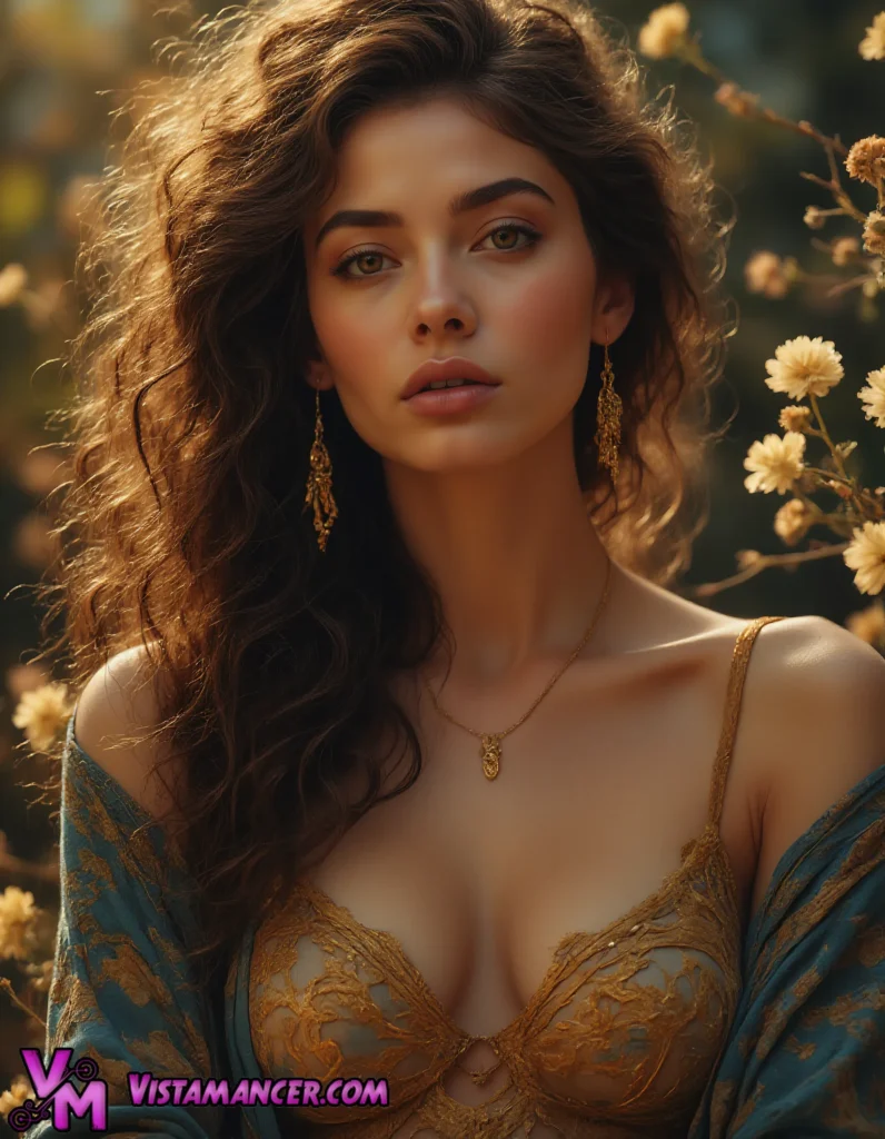 Desert Rose Enchantress in Golden Lace - Vistamancer AI Art