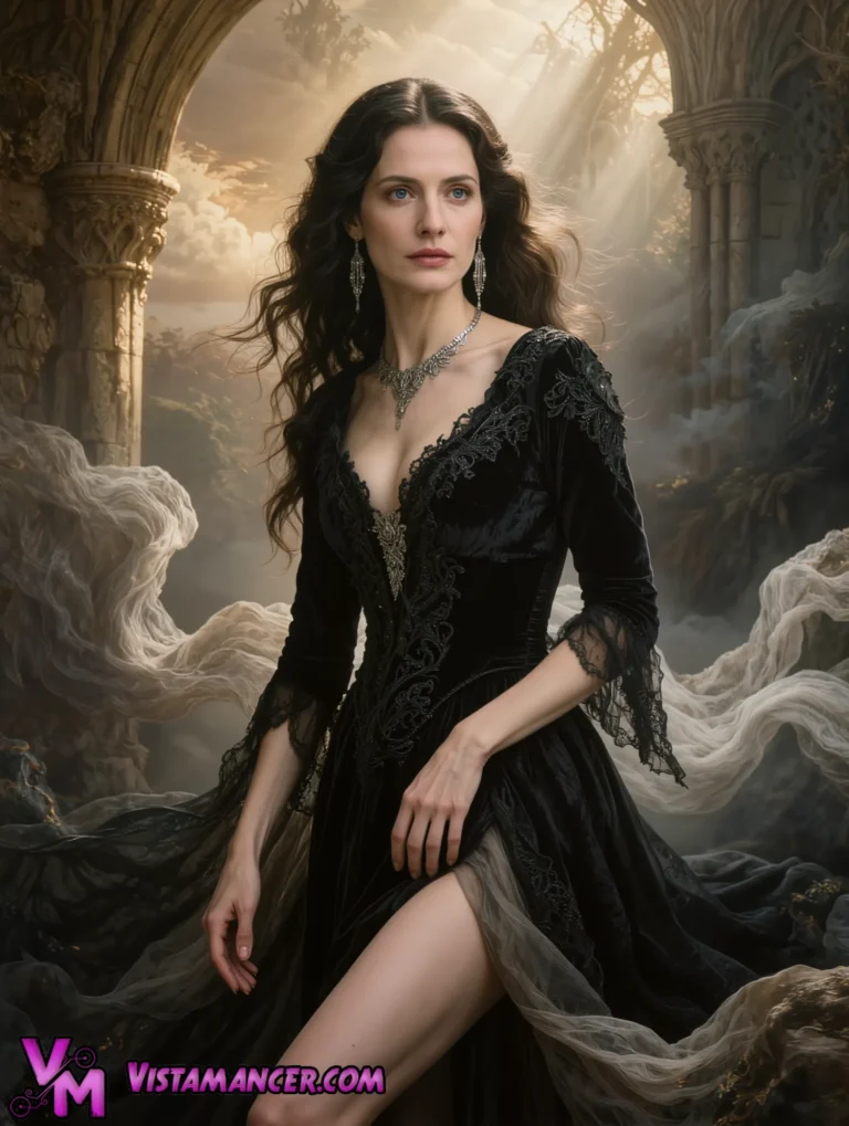 Gothic Velvet Sovereign in Moonlit Ruins - Vistamancer AI Art