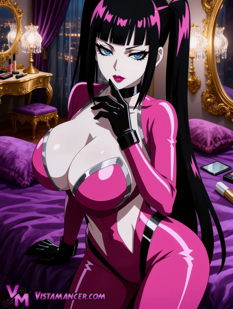 Electric Pink Vixen Rules the Nighttime Penthouse - Vistamancer AI Art