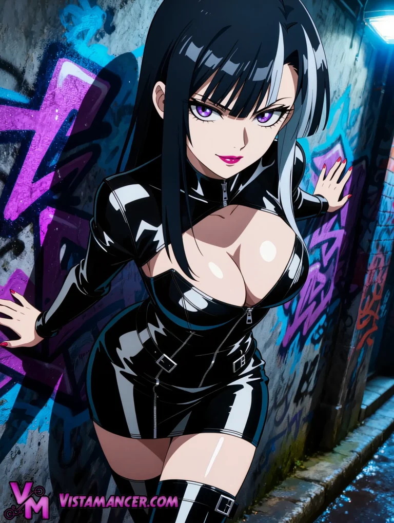 Shadow Alley Dominatrix Emerges from the Neon Gutter - Vistamancer AI Art