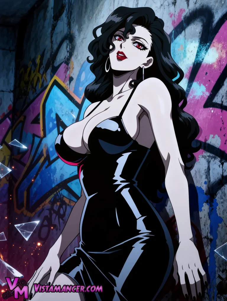 Crimson-Eyed Vixen Owns the Graffiti-Soaked Shadows - Vistamancer AI Art