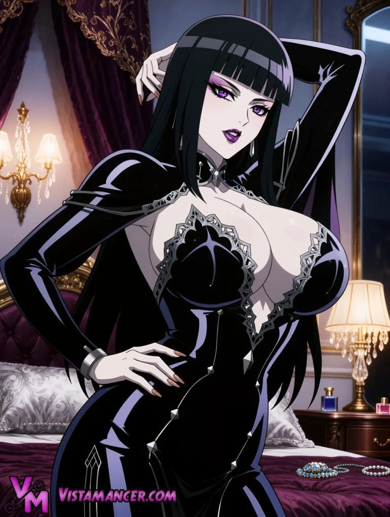 Seductive Gothic Queen Reclines in Luxurious Shadows - Vistamancer AI Art