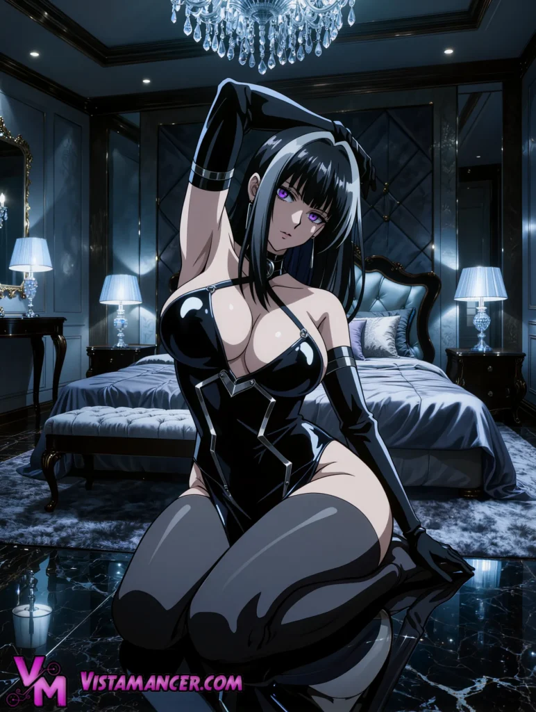 Dominant Latex Goddess Commands the Midnight Chamber - Vistamancer AI Art