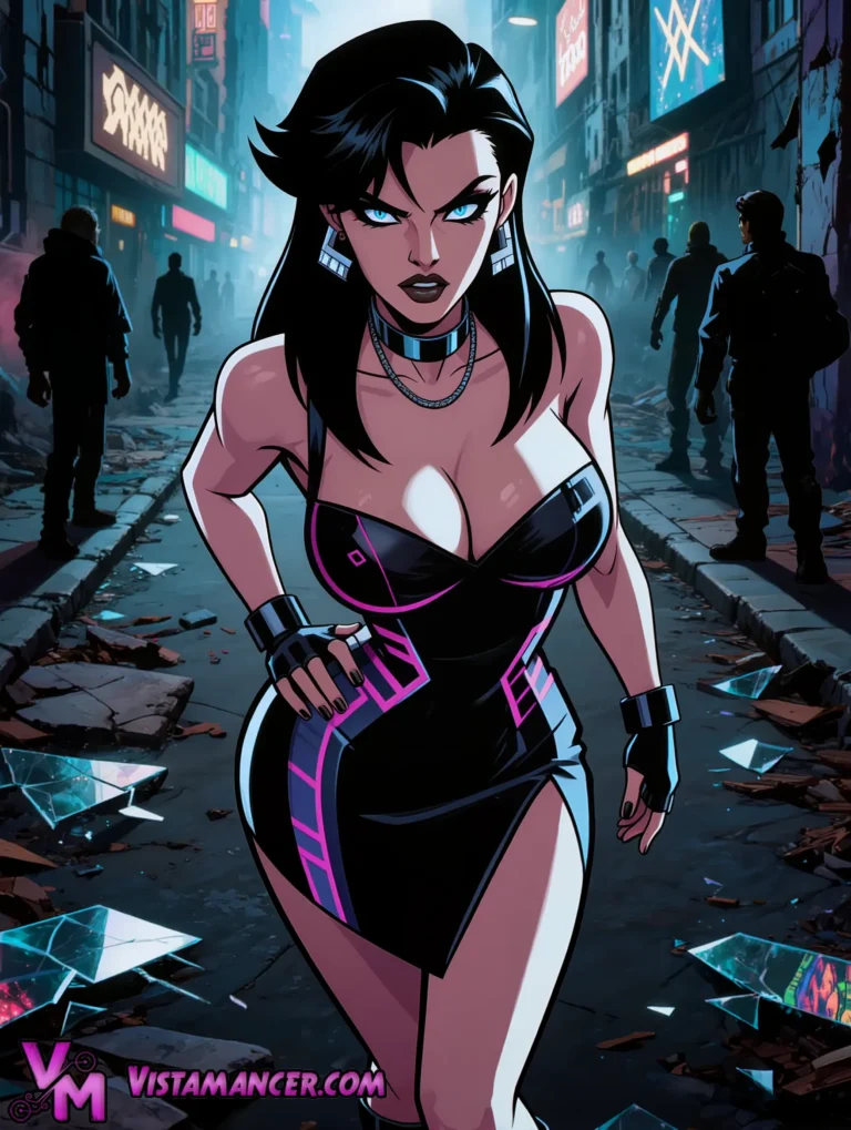 Neon Shadow Siren Stalks the Cyber Streets - Vistamancer AI Art