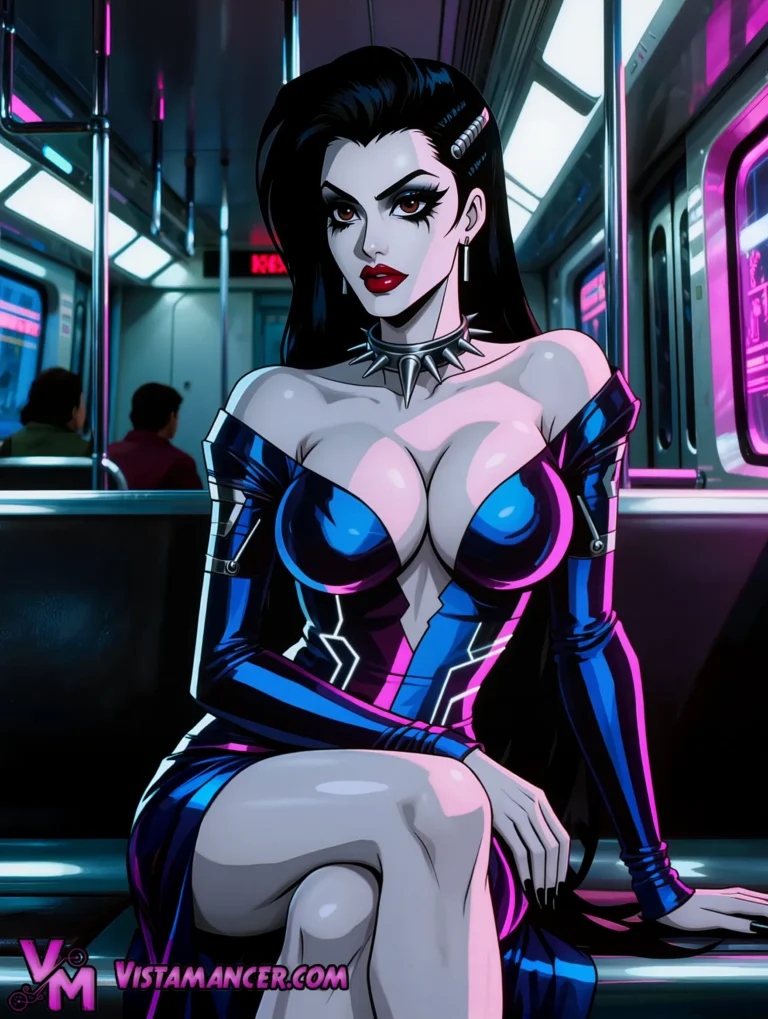 Sultry Spiked Cyberpunk Siren Rules the Neon Subway - Vistamancer AI Art