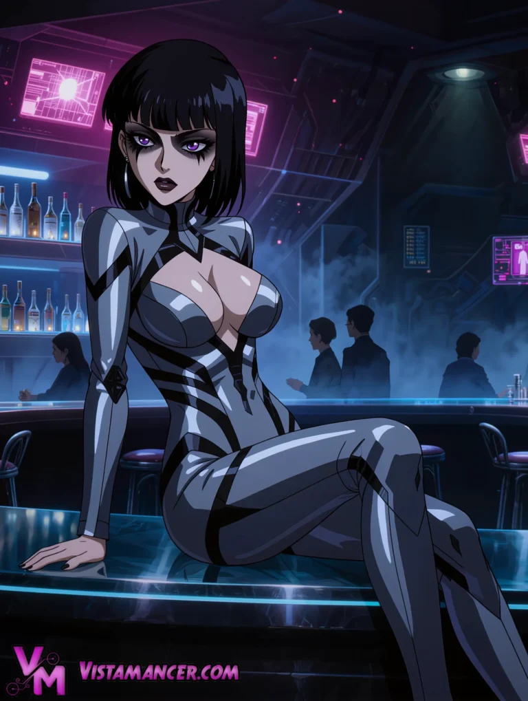 Chrome Seductress in Neon Shadows - Vistamancer AI Art