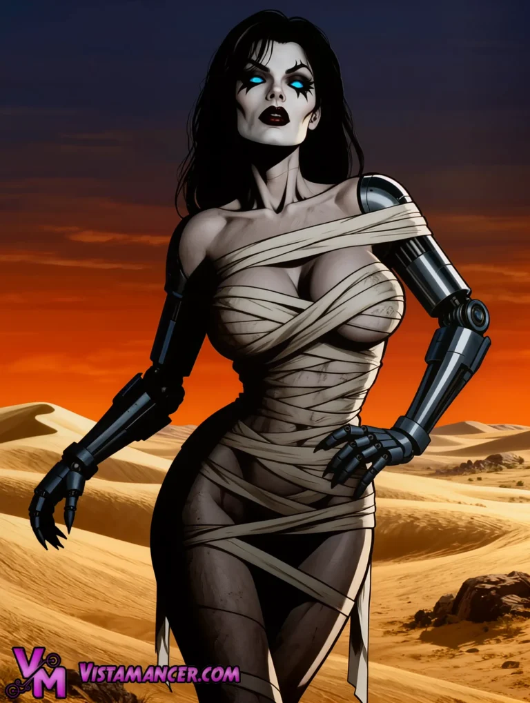 Awakened Cyber Mummy Queen Emerges from Eternal Desert Sands - Vistamancer AI Art