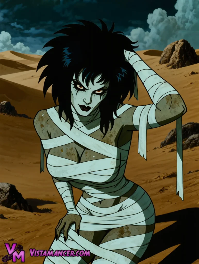 Cursed Mummified Desert Siren Awakens the Gathering Storm - Vistamancer AI Art