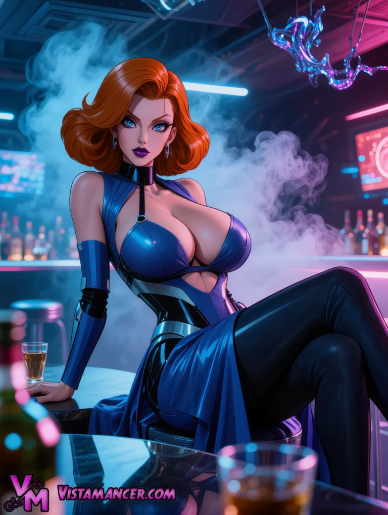 Blue Neon Temptress Revealed - Vistamancer AI Art