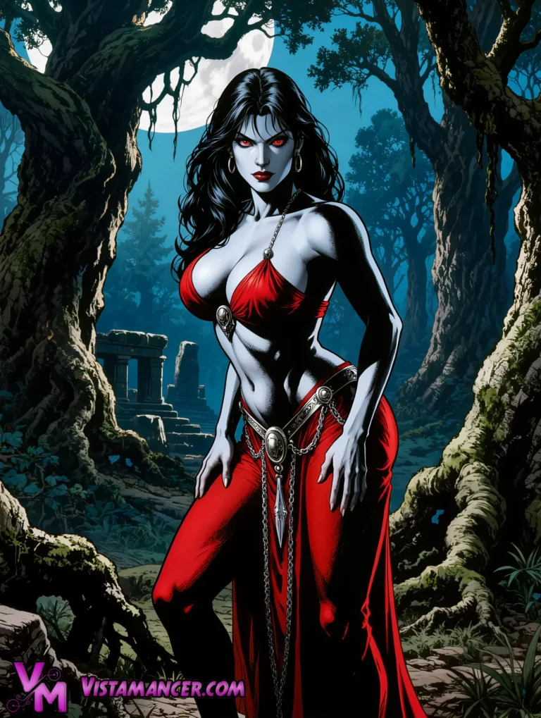 Temptress Dominates the Moonlit Forest - Vistamancer AI Art