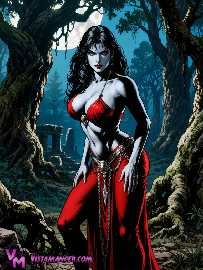 Temptress Dominates the Moonlit Forest - Vistamancer AI Art