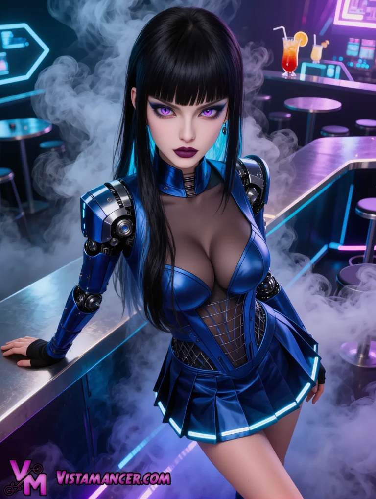 Blue Chrome Cyber Queen Emerges - Vistamancer AI Art