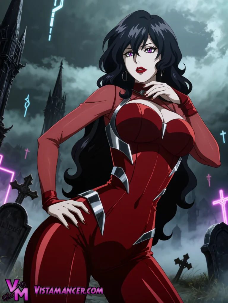 Crimson Graveyard Temptress Awakens - Vistamancer AI Art
