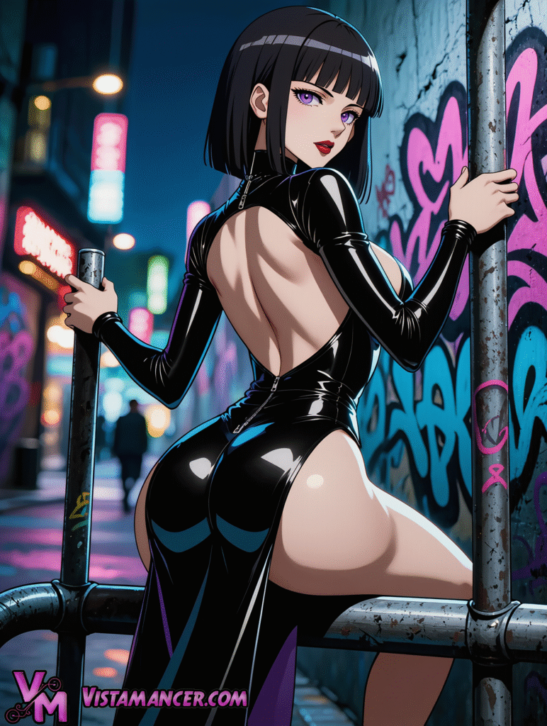 Latex Shadow in the Neon Alley - Vistamancer AI Art