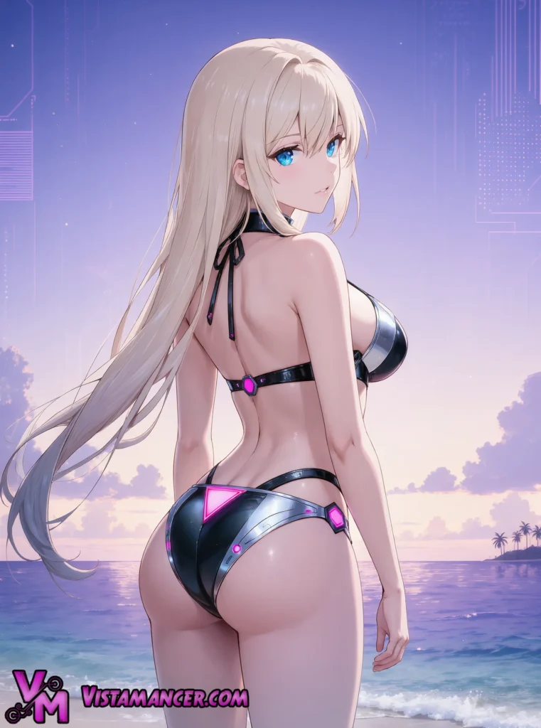 Neon Glow on the Twilight Shore - Vistamancer AI Art