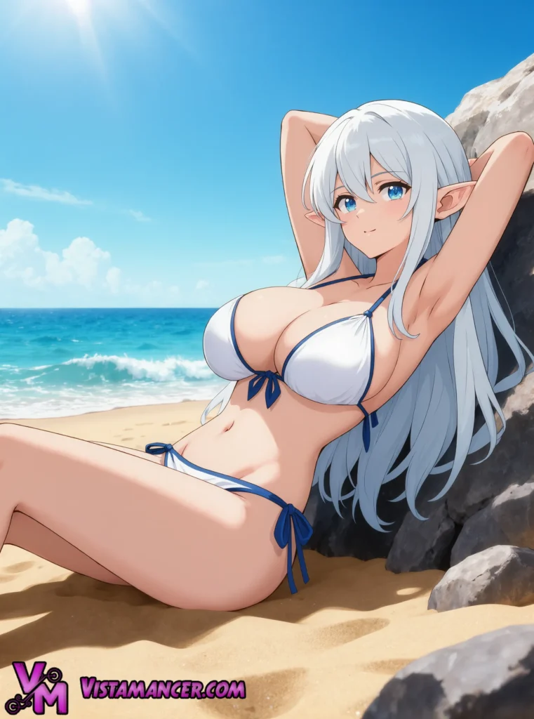 Silver Shore Under the Bright Sun - Vistamancer AI Art