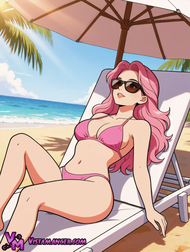 Pink Waves Under the Beach Umbrella - Vistamancer AI Art