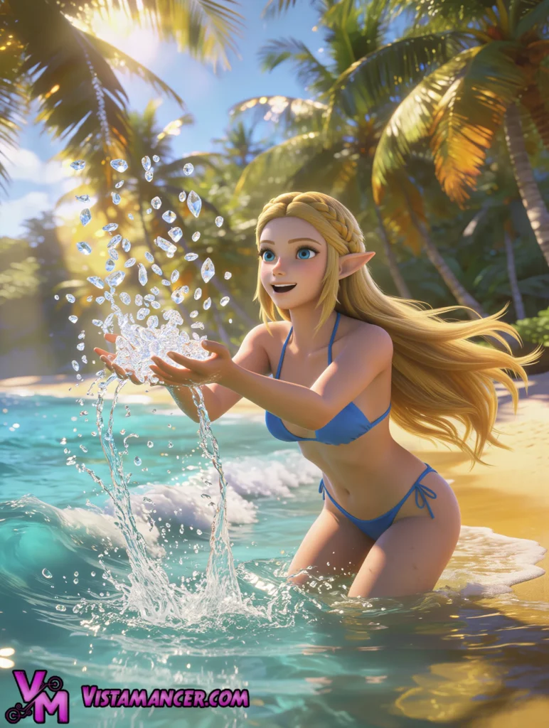 Crystal Splash on the Royal Shore - Vistamancer AI Art