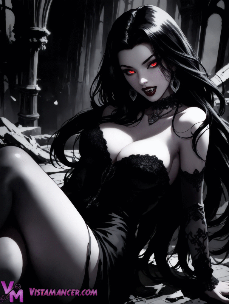 Crimson Gaze in the Midnight Crypt - Vistamancer AI Art