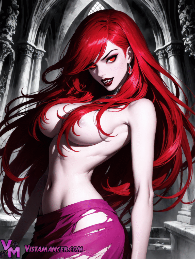 Scarlet Temptress of the Forgotten Cathedral - Vistamancer AI Art