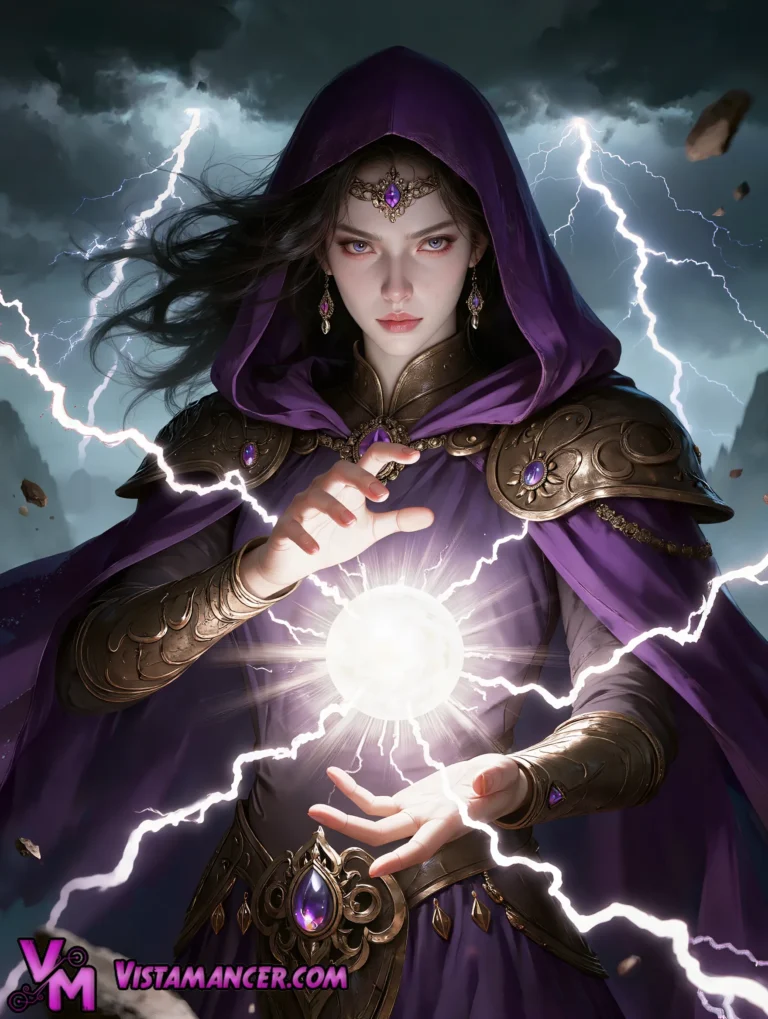 Stormcaller of the Violet Veil - Vistamancer AI Art