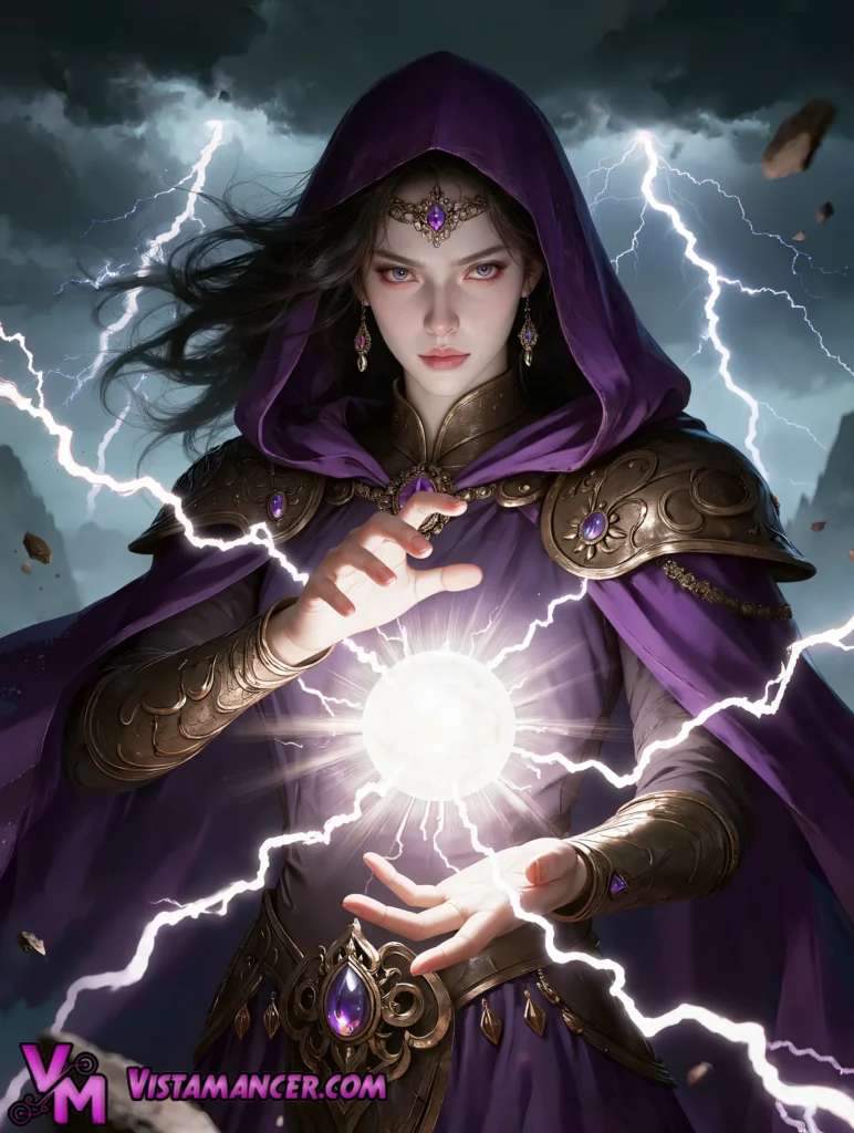 Stormcaller of the Violet Veil - Vistamancer AI Art