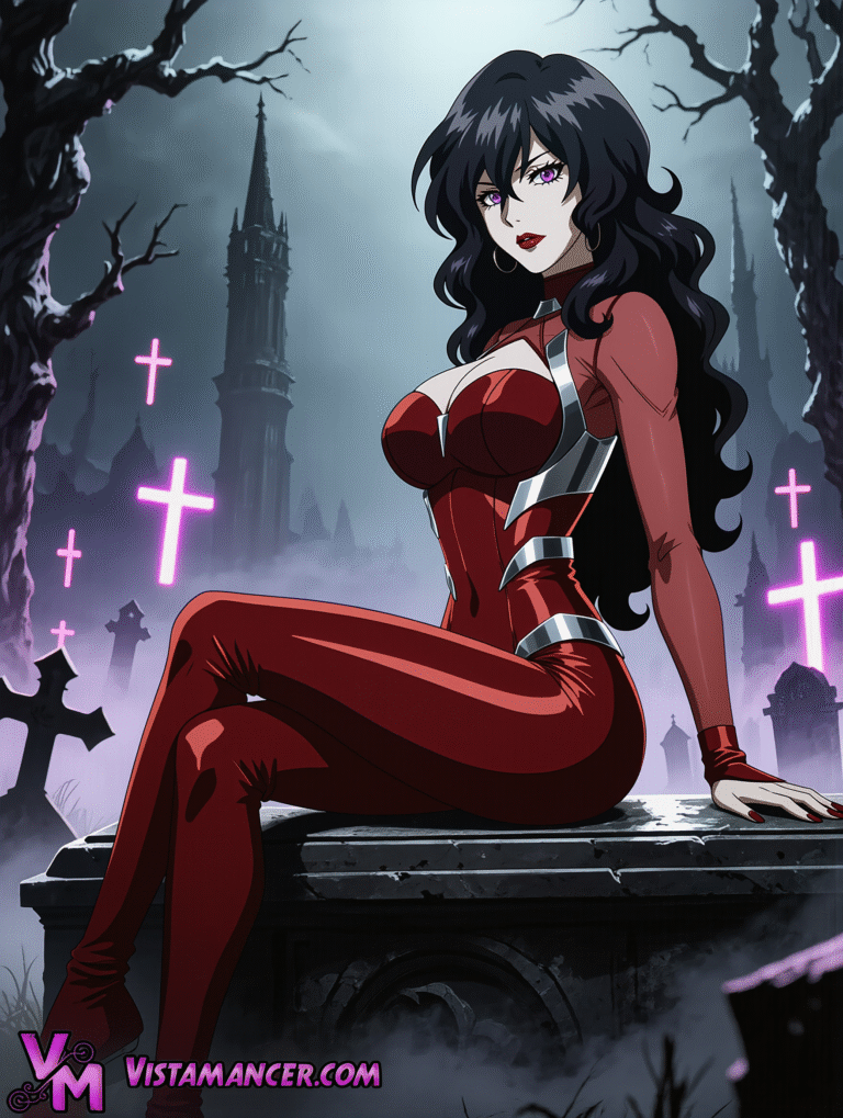 Crimson Queen of the Neon Graveyard - Vistamancer AI Art