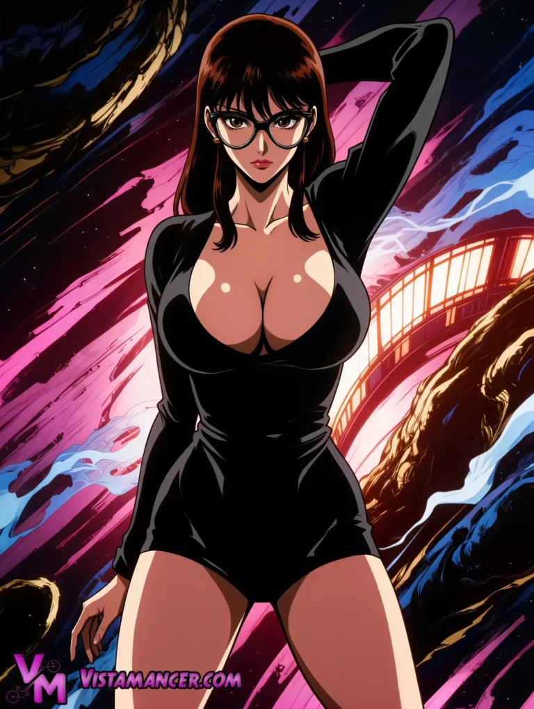 Cosmic Gaze of the Black Dress Enigma - Vistamancer AI Art