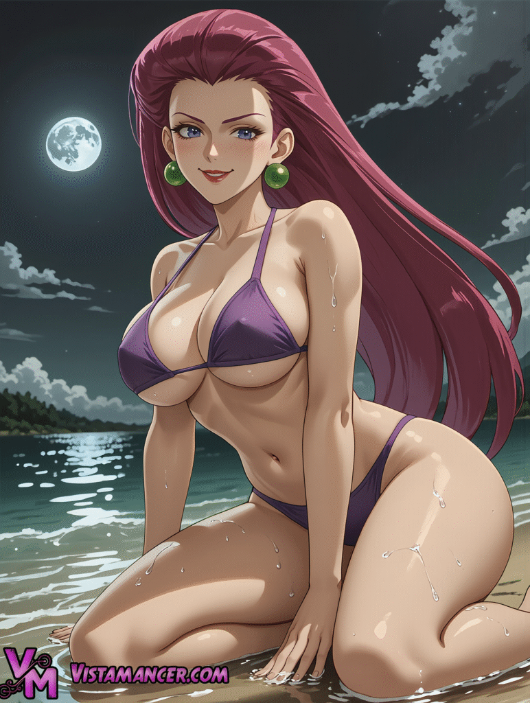 Moonlit Jessie by the Quiet Shore - Vistamancer AI Art