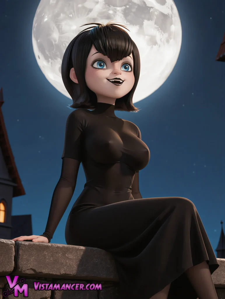 Mavis Smiles Under the Magical Full Moon - Vistamancer AI Art